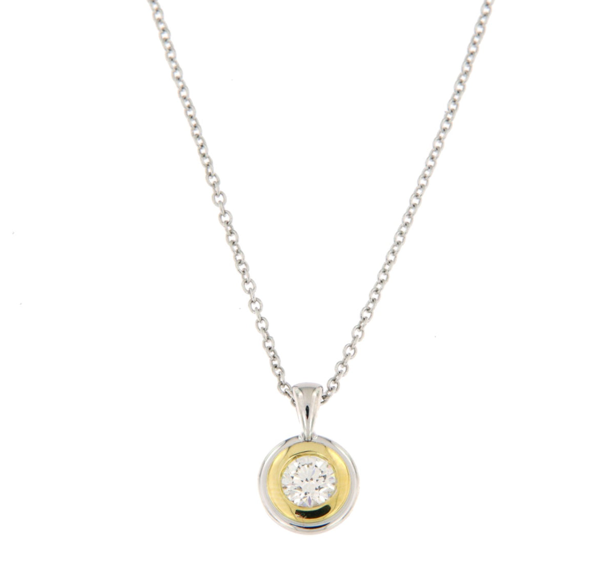 Alberti Kette & Anhänger rund 750/-WG,GG, 0,02ct Brill.