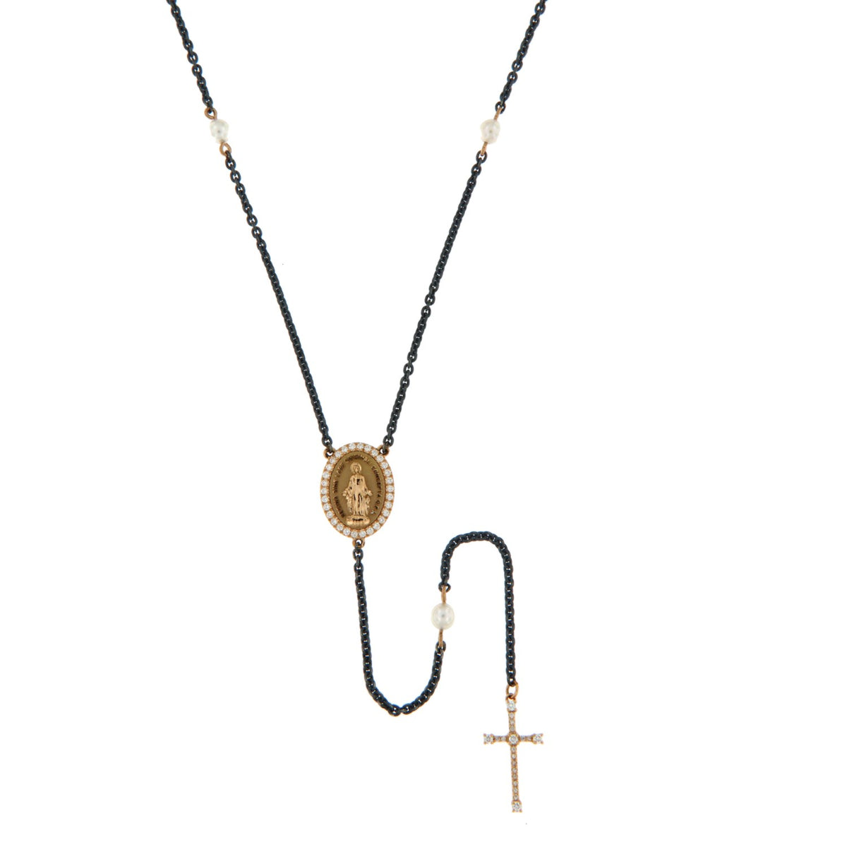 Alberti Halskette Madonna + Kreuz + Perle
