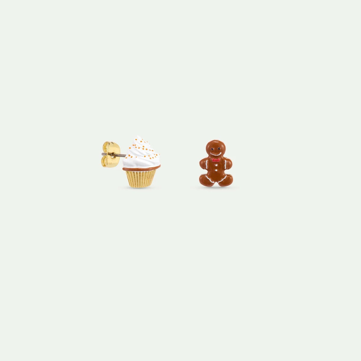 Asymmetrical cupcake and gingerbread man earrings