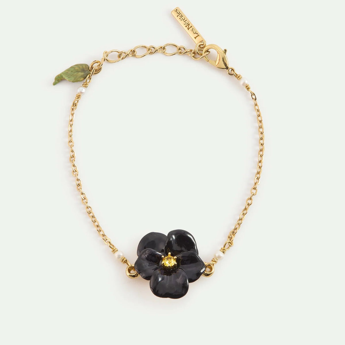 Black pansy and faceted crystal bracelet