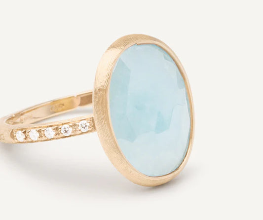 Ring aus 18kt Gold mit Aquamarin und Diamanten Größe EU_55